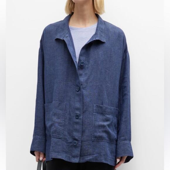 Eileen Fisher Delave Linen Button Down Shirt Jacket size large - Picture 1 of 8